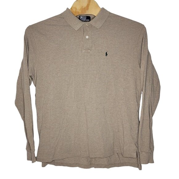 Polo Ralph Lauren XL Solid‎ Tan Men's Long Sleeve Polo Shirt - Picture 1 of 4